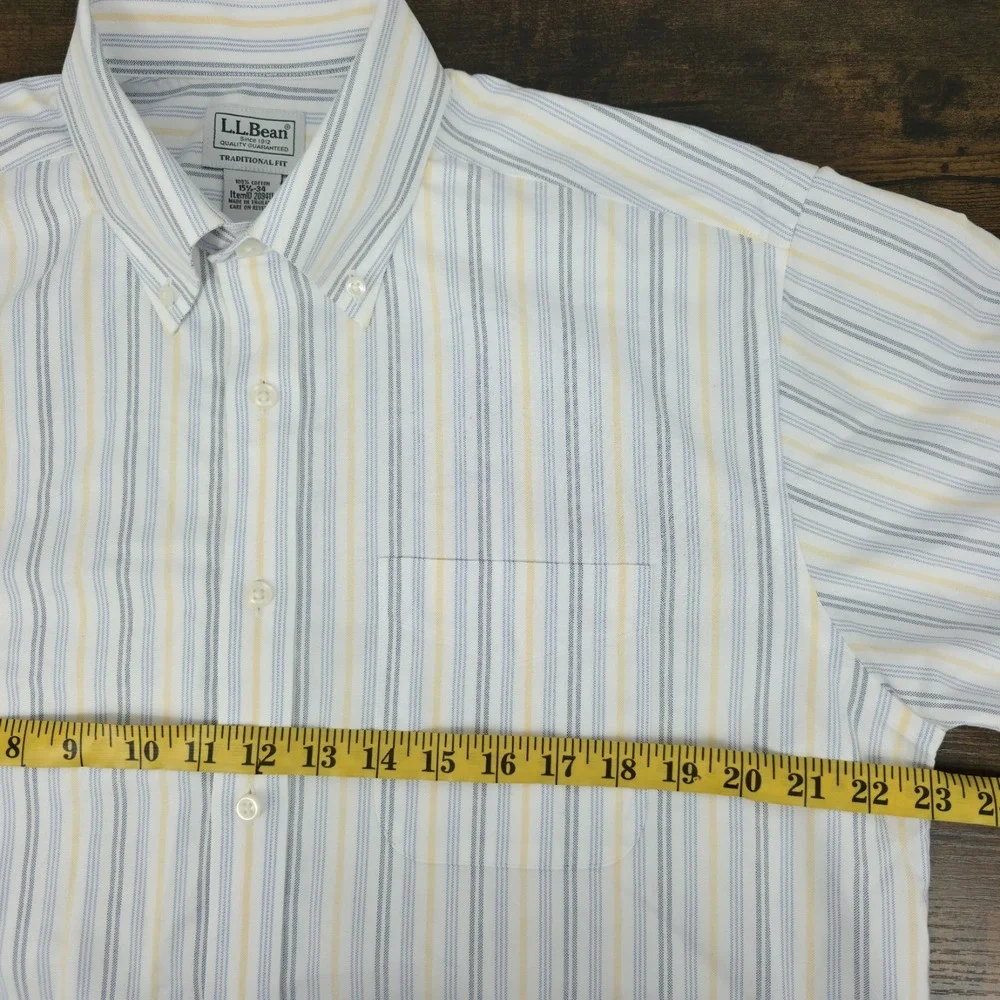 LL Bean Dress‎ Shirt 15.5-34 Pinstripe Striped Button Down Wrinkle Resistant L/S